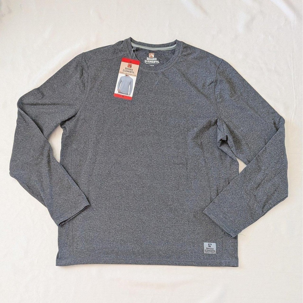 New Rugged Elements Men's Sueded Long Sleeve Crew Neck Top Gray Medium